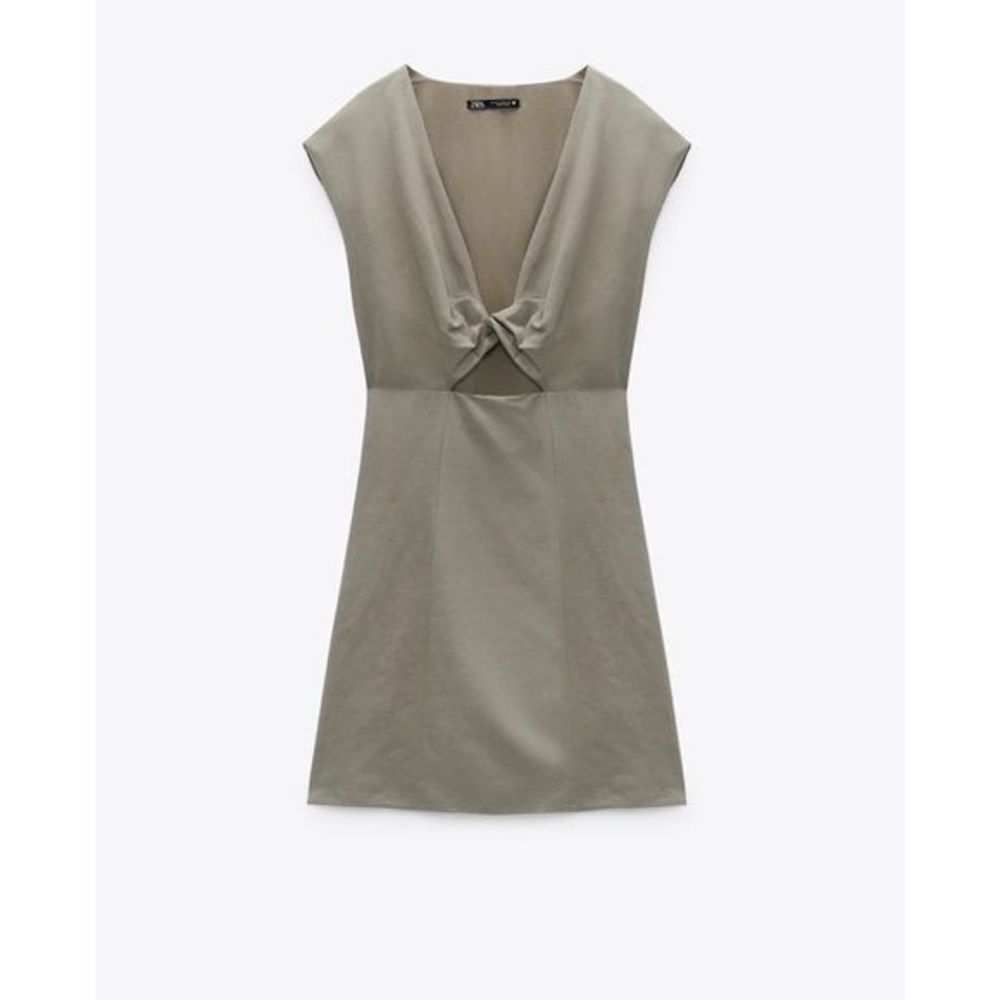 Zara Taupe Linen Cut-Out Short Dress Size M Ref 7385/340
